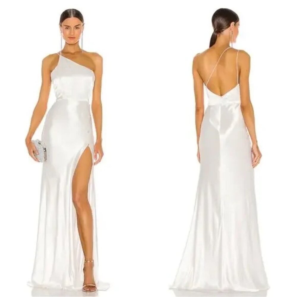 SAU LEE Hailey Gown in Ivory Size 4 One Shoulder‎ Low Back Maxi